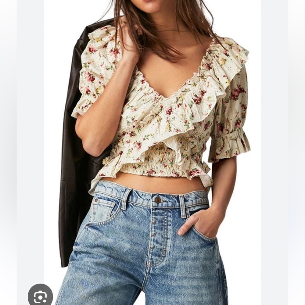 Free People Favourite Girl Boho Puff Floral Coastal Cowgirl Top NWT Large